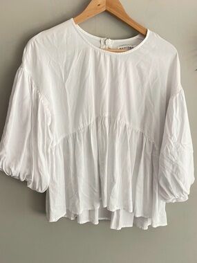 Madison White Peasant Top with Gathered Puff Sleeves
